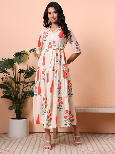 Floral Print Shirt Midi Dress 