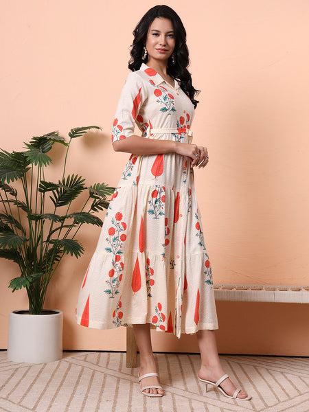 Floral Print Shirt Midi Dress Side