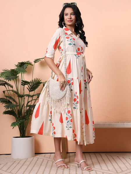 Floral Print Shirt Midi Dress Image