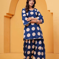 Women's Blue Printed Pure Cotton Kurti Farshi Salwar Set