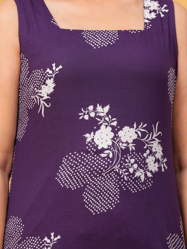 Women's Purple Floral Printed Pure Cotton Kurti Farshi Salwar Set