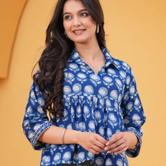 KALINI Print Blue Cotton Top Picture