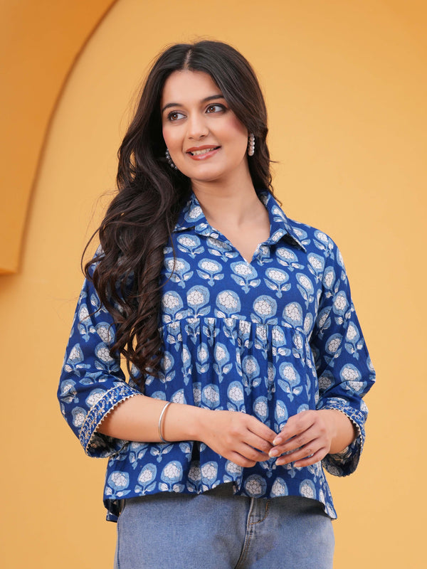 KALINI Print Blue Cotton Top Picture
