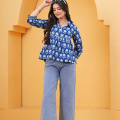 KALINI Print Blue Cotton Top 