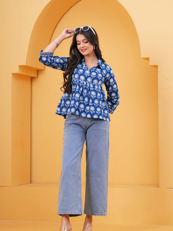 KALINI Print Blue Cotton Top 