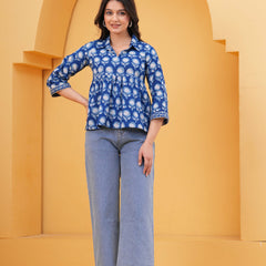 KALINI Print Blue Cotton Top Front 