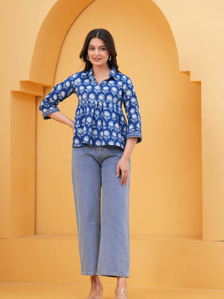 KALINI Print Blue Cotton Top Front 