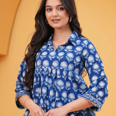KALINI Print Blue Cotton Top Image