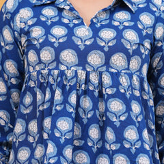 KALINI Print Blue Cotton Top Zoomed