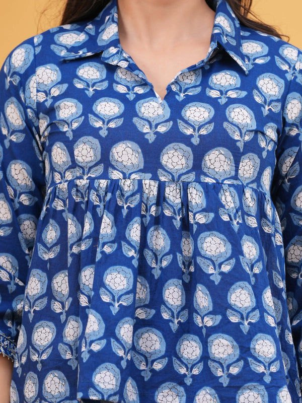 KALINI Print Blue Cotton Top Zoomed