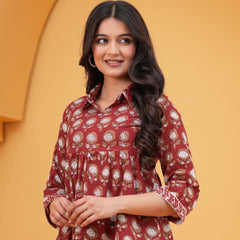 Floral Print Maroon Cotton Top