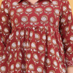Floral Print Maroon Cotton Top