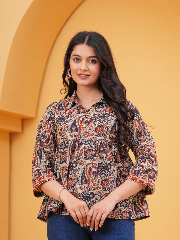 Print Multicolor Ethnic Cotton Top