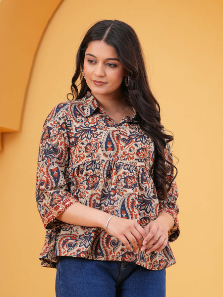 Print Multicolor Ethnic Cotton Top