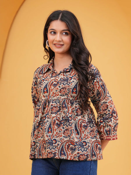 Print Multicolor Ethnic Cotton Top