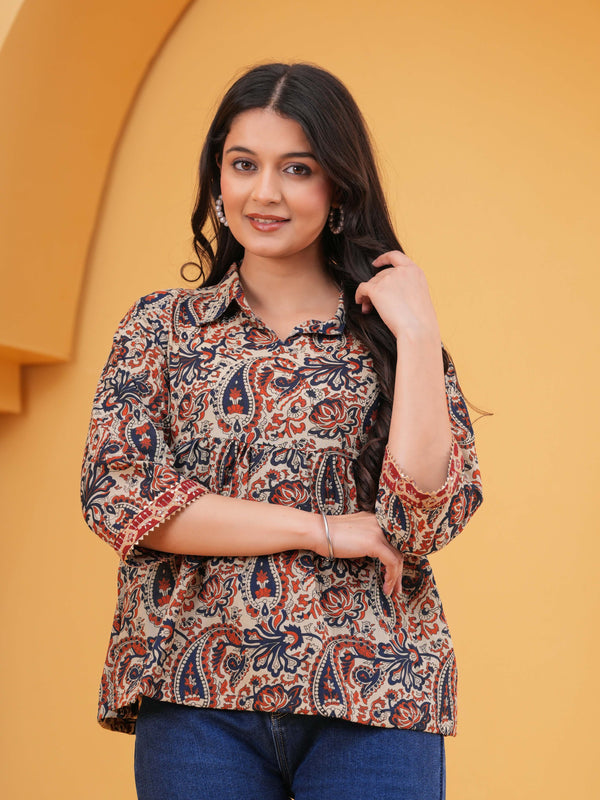 Print Multicolor Ethnic Cotton Top