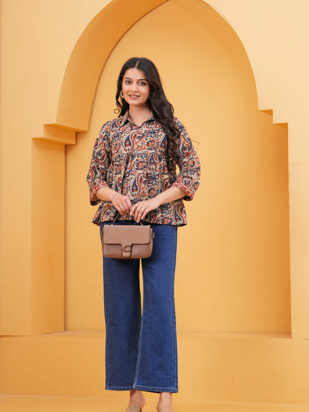 Print Multicolor Ethnic Cotton Top