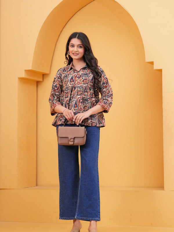 Print Multicolor Ethnic Cotton Top