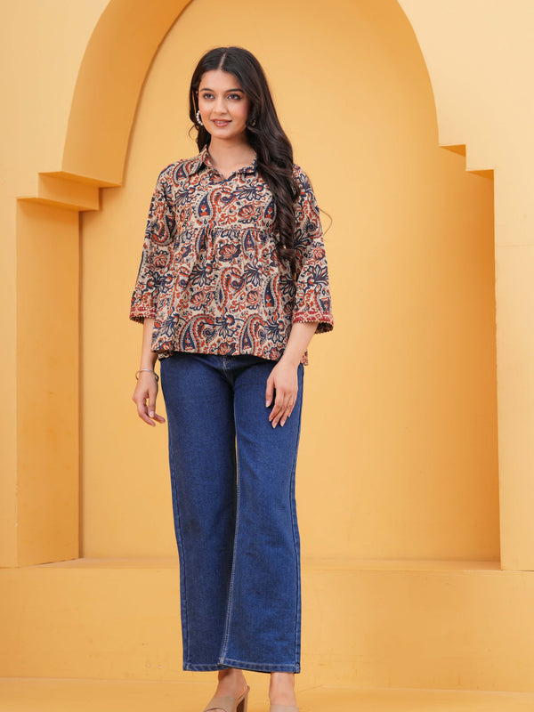 Print Multicolor Ethnic Cotton Top
