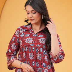 Floral Print Red Cotton Top