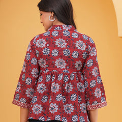 Floral Print Red Cotton Top