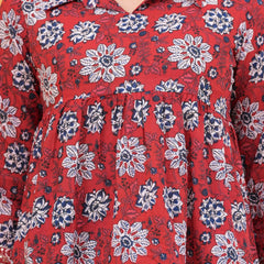 Floral Print Red Cotton Top