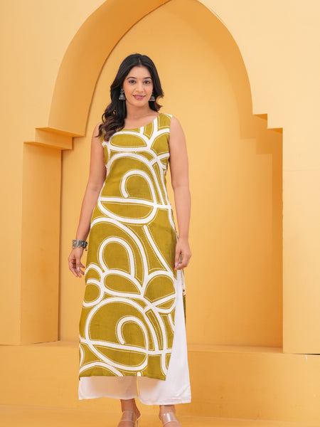 Women Green Geometric Print Kurta