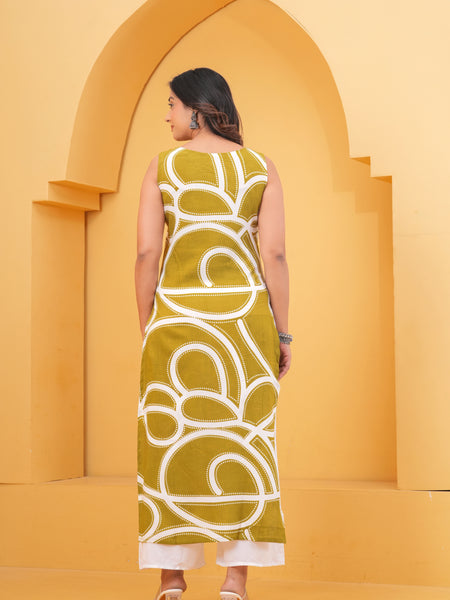 Women Green Geometric Print Kurta