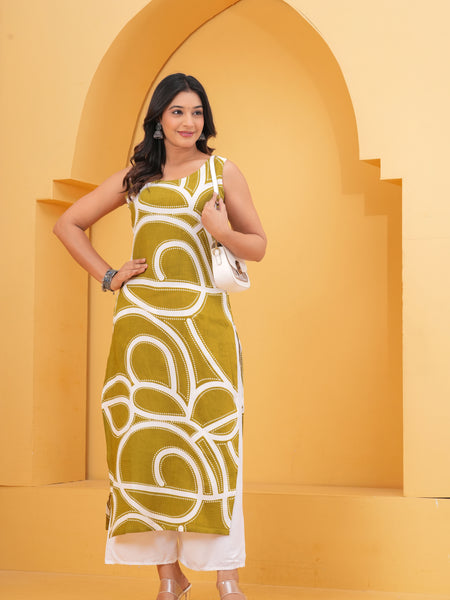 Women Green Geometric Print Kurta
