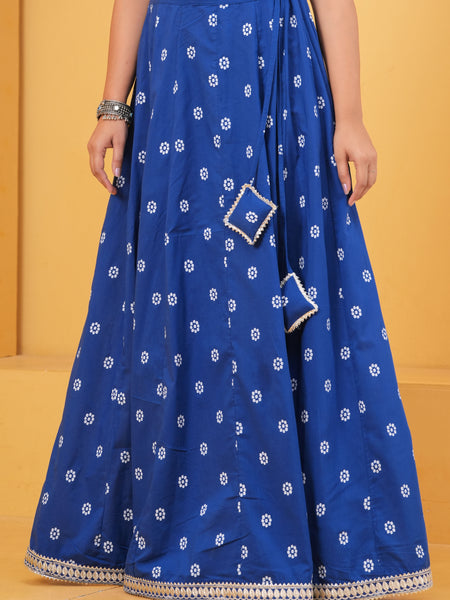 Blue Printed Flared Maxi Skirt