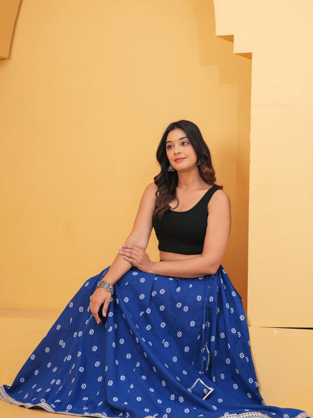 Blue Printed Flared Maxi Skirt