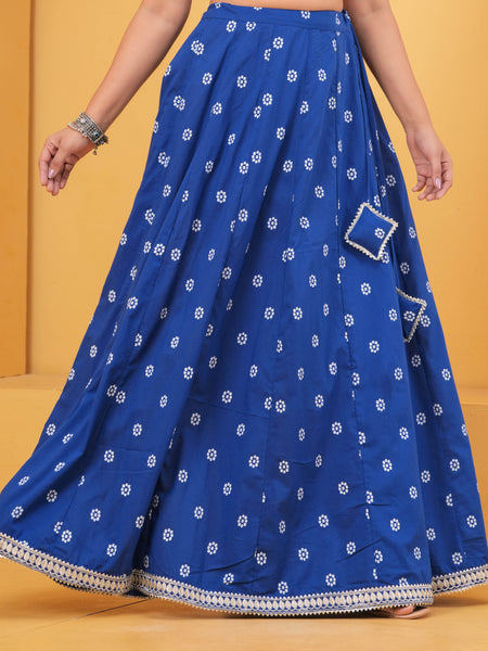 Blue Printed Flared Maxi Skirt