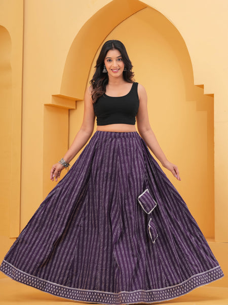 Purple Printed Flared Maxi Skirt