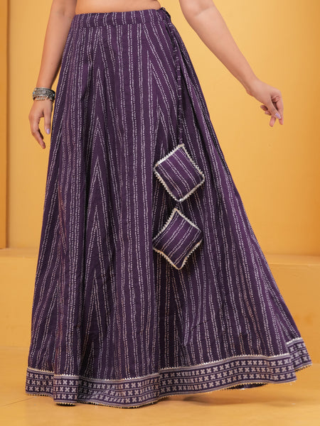 Purple Printed Flared Maxi Skirt