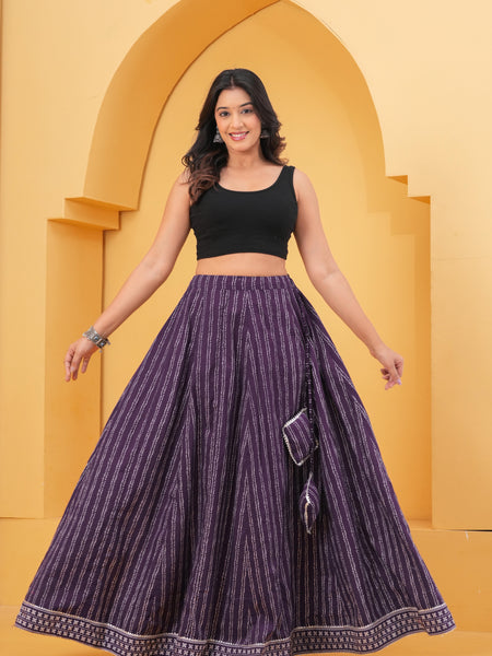 Purple Printed Flared Maxi Skirt