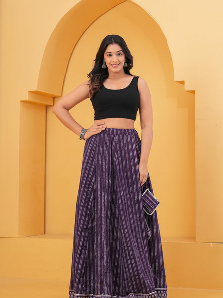 Purple Printed Flared Maxi Skirt
