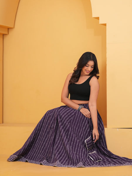 Purple Printed Flared Maxi Skirt