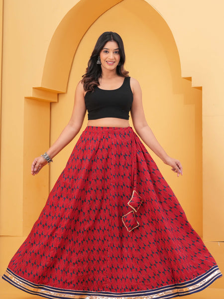 Red Printed Flared Maxi Skirt