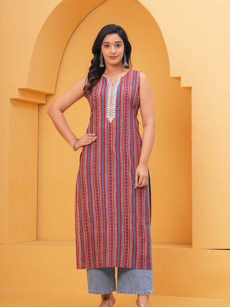 Women Multicolor Printed Thread Work Kurta