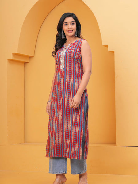 Women Multicolor Printed Thread Work Kurta