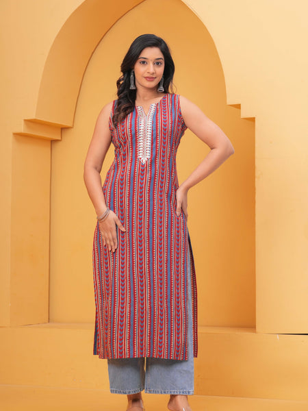 Women Multicolor Printed Thread Work Kurta