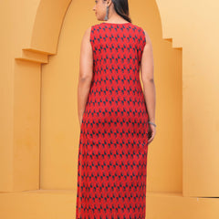 Red Ethnic Printed Straight Kurta