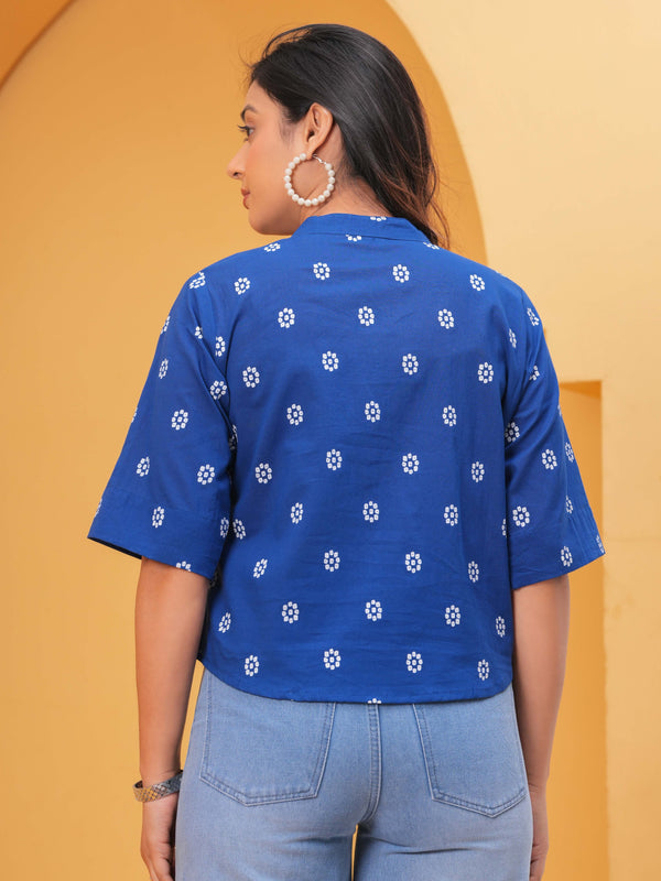 Print Mandarin Collar Ethnic Cotton Top