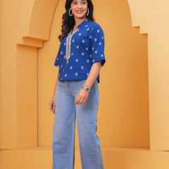 Print Mandarin Collar Ethnic Cotton Top
