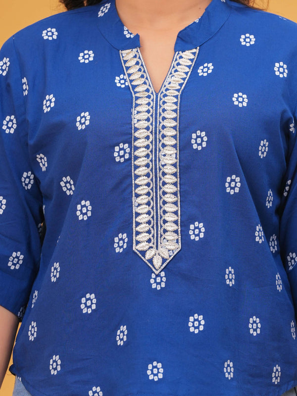 Print Mandarin Collar Ethnic Cotton Top