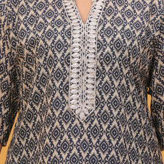 Geometric Printed Mandarin Collar Cotton Blend Top
