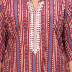 Print Mandarin Collar Ethnic Cotton Blend Top