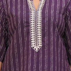 Women Purple Ethnic Print Cotton Blend Casual Top
