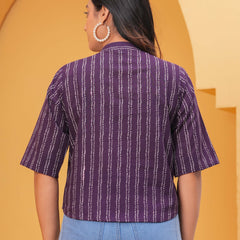 Women Purple Ethnic Print Cotton Blend Casual Top