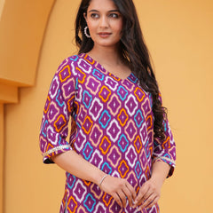 Geometric Printed V-Neck Cotton Kurti